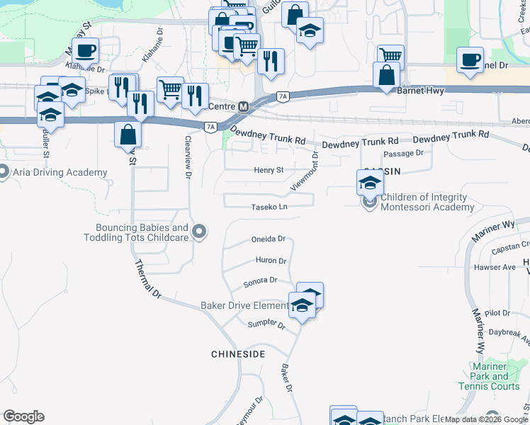 map of restaurants, bars, coffee shops, grocery stores, and more near 1063 Corona Crescent in Coquitlam