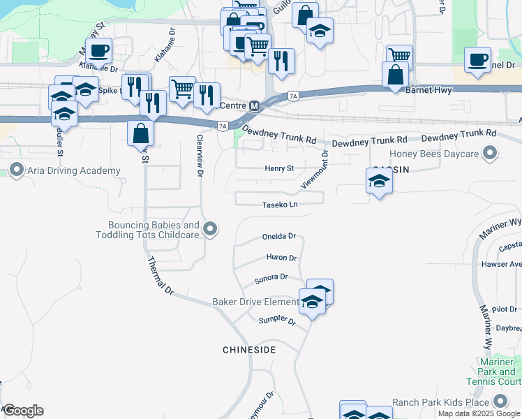 map of restaurants, bars, coffee shops, grocery stores, and more near 1051 Corona Crescent in Coquitlam