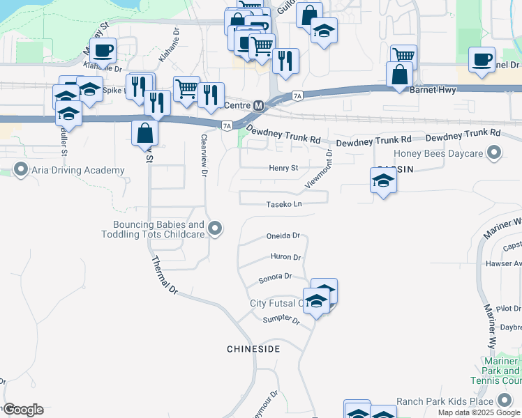 map of restaurants, bars, coffee shops, grocery stores, and more near 1047 Corona Crescent in Coquitlam