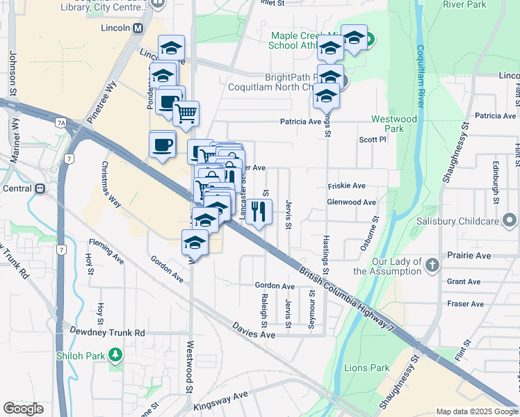 map of restaurants, bars, coffee shops, grocery stores, and more near in Port Coquitlam