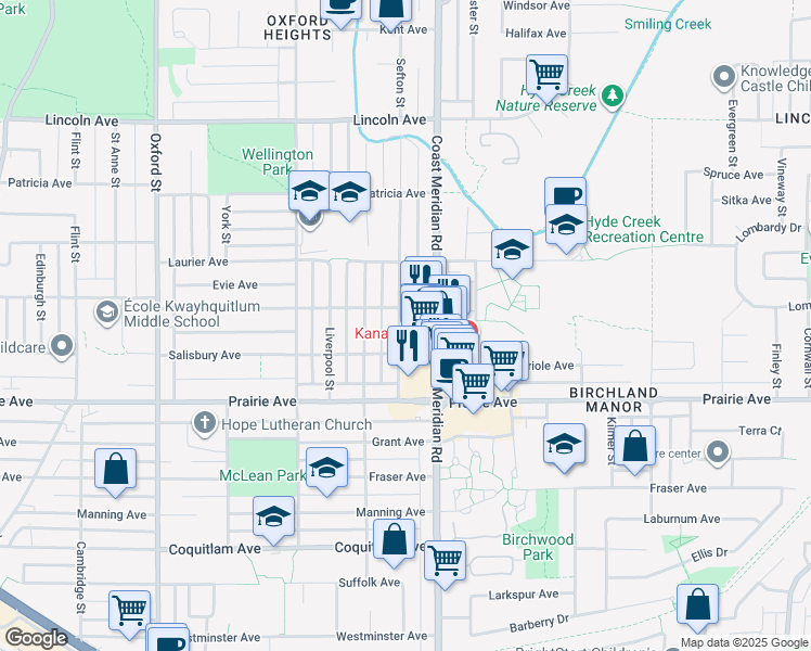 map of restaurants, bars, coffee shops, grocery stores, and more near 3374 Sefton Street in Port Coquitlam