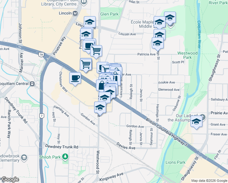 map of restaurants, bars, coffee shops, grocery stores, and more near 2755 Lougheed Highway in Port Coquitlam