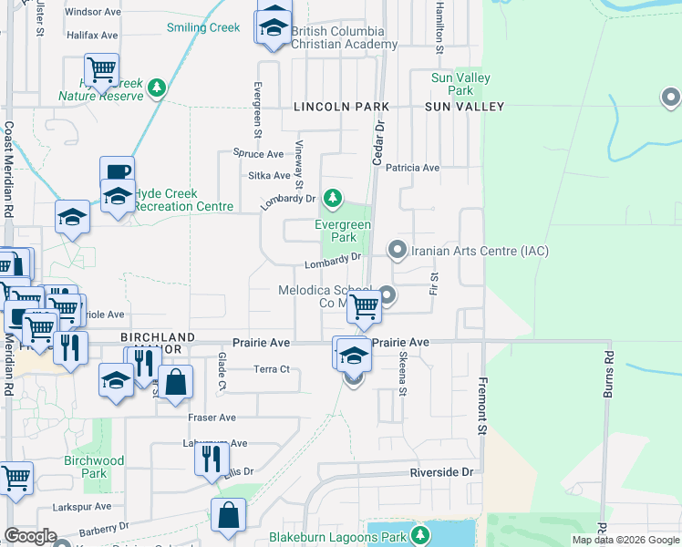 map of restaurants, bars, coffee shops, grocery stores, and more near 3365 Forest Grove Place in Port Coquitlam