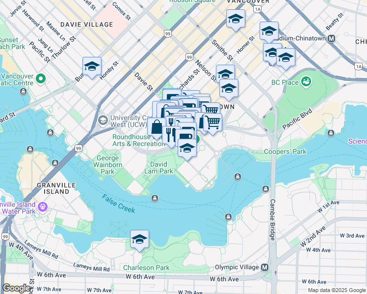 map of restaurants, bars, coffee shops, grocery stores, and more near in Vancouver
