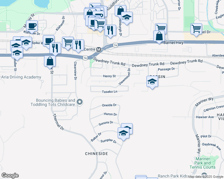 map of restaurants, bars, coffee shops, grocery stores, and more near 3345 Viewmount Drive in Port Moody