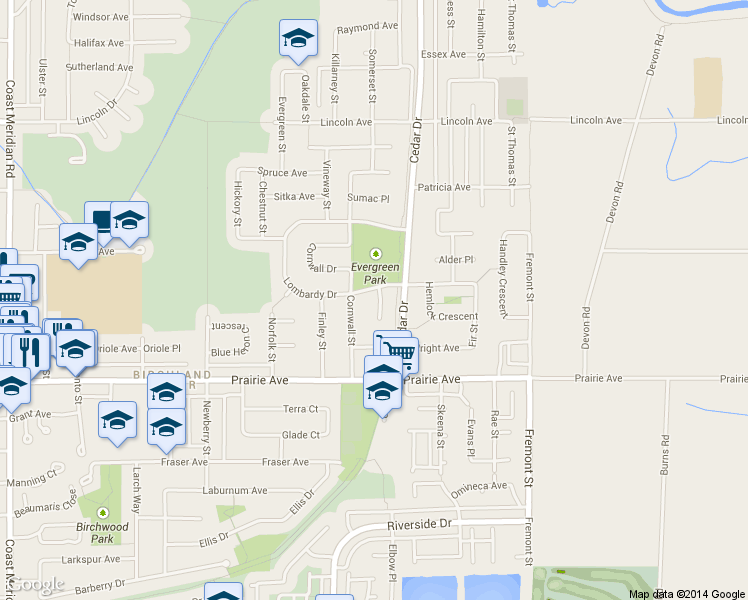 map of restaurants, bars, coffee shops, grocery stores, and more near 3369 Forest Grove Place in Port Coquitlam