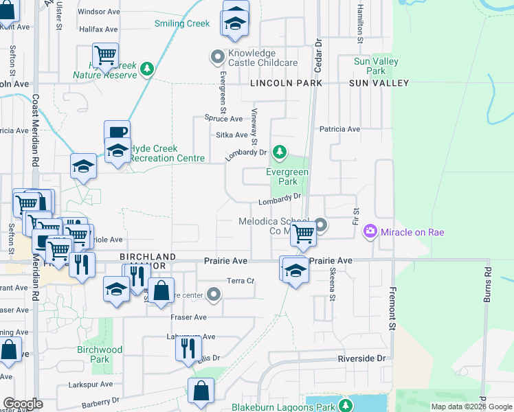 map of restaurants, bars, coffee shops, grocery stores, and more near 1127 Lombardy Drive in Port Coquitlam