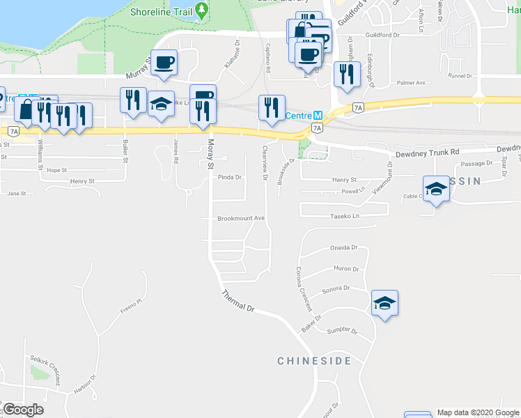 map of restaurants, bars, coffee shops, grocery stores, and more near 211 Clearview Drive in Port Moody
