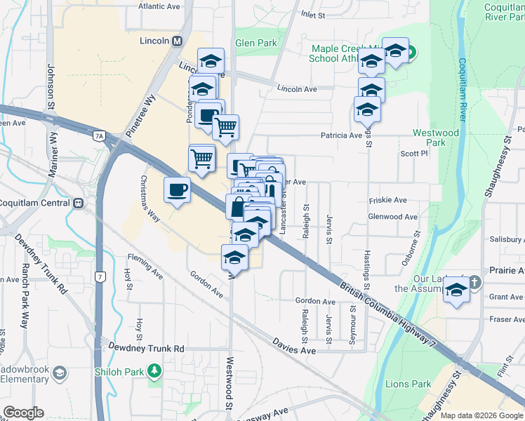 map of restaurants, bars, coffee shops, grocery stores, and more near 2755 Lougheed Highway in Port Coquitlam