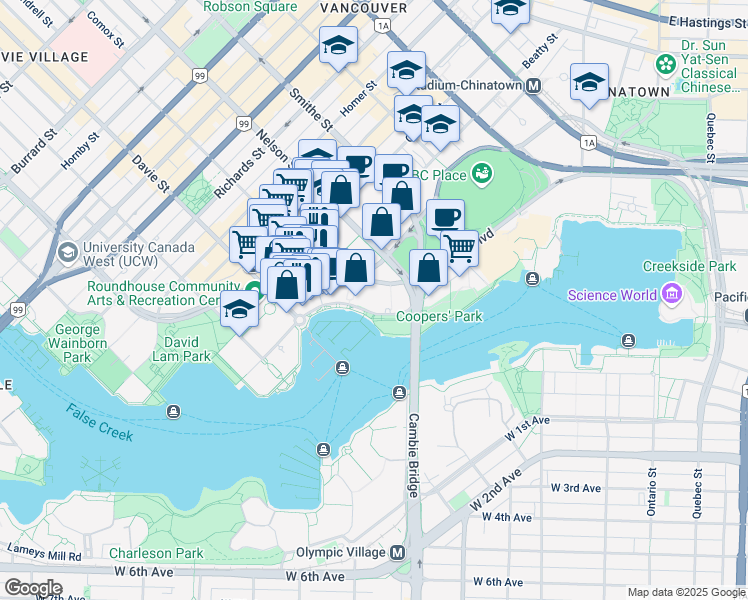 map of restaurants, bars, coffee shops, grocery stores, and more near in Vancouver
