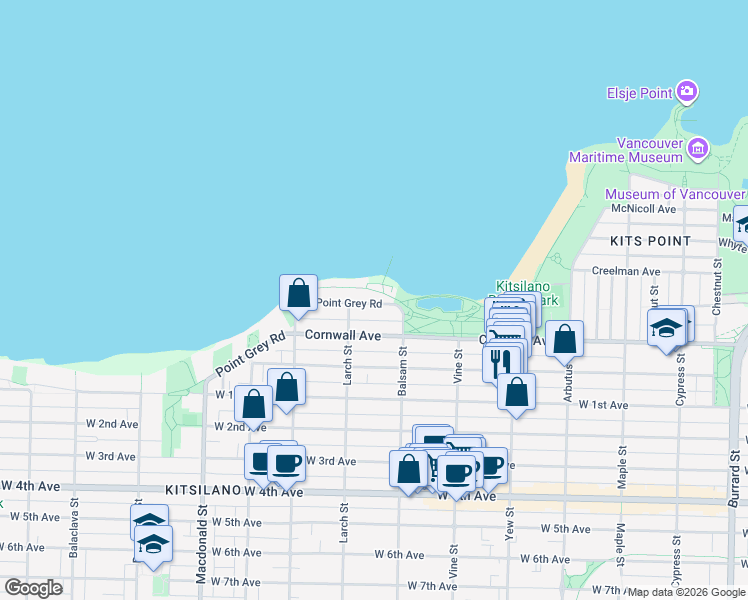 map of restaurants, bars, coffee shops, grocery stores, and more near in Vancouver
