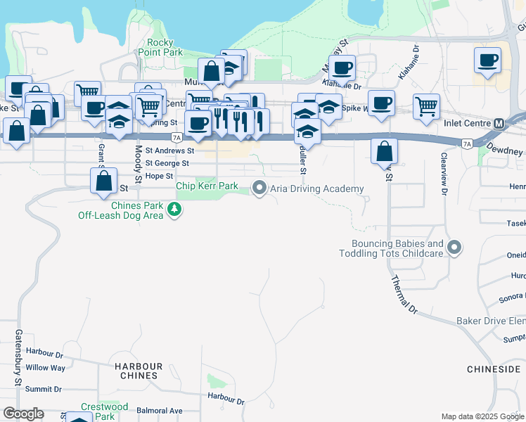 map of restaurants, bars, coffee shops, grocery stores, and more near 3099 Terravista Place in Port Moody