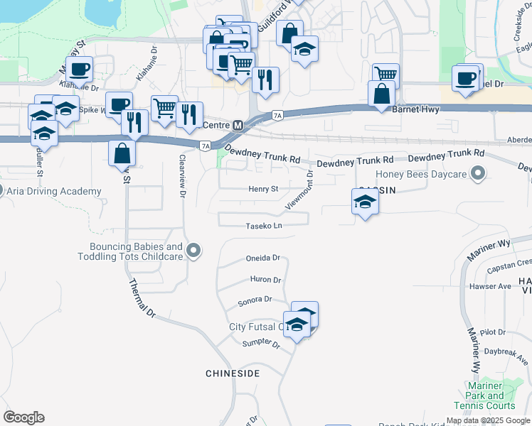 map of restaurants, bars, coffee shops, grocery stores, and more near Viewmount Drive in Port Moody