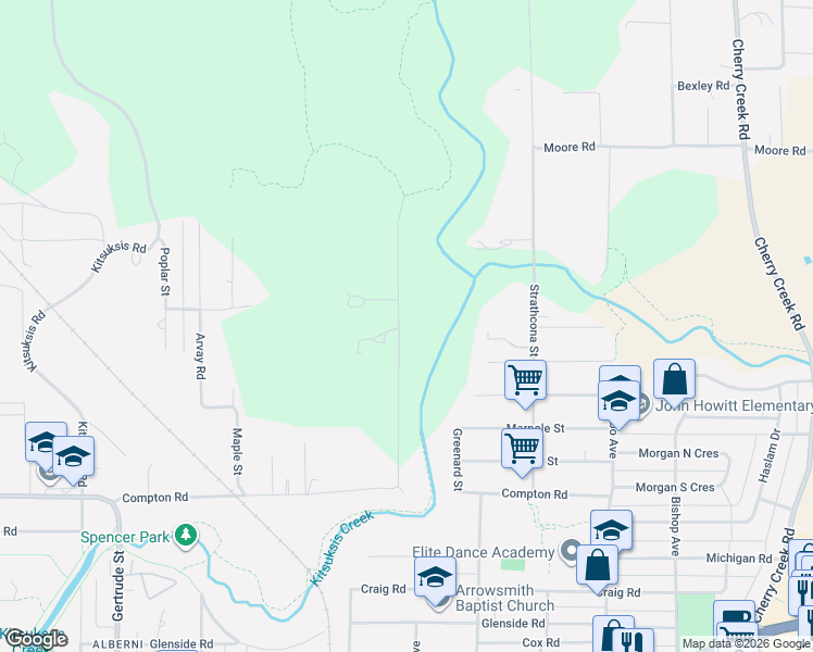 map of restaurants, bars, coffee shops, grocery stores, and more near 5625 Willow Road in Port Alberni