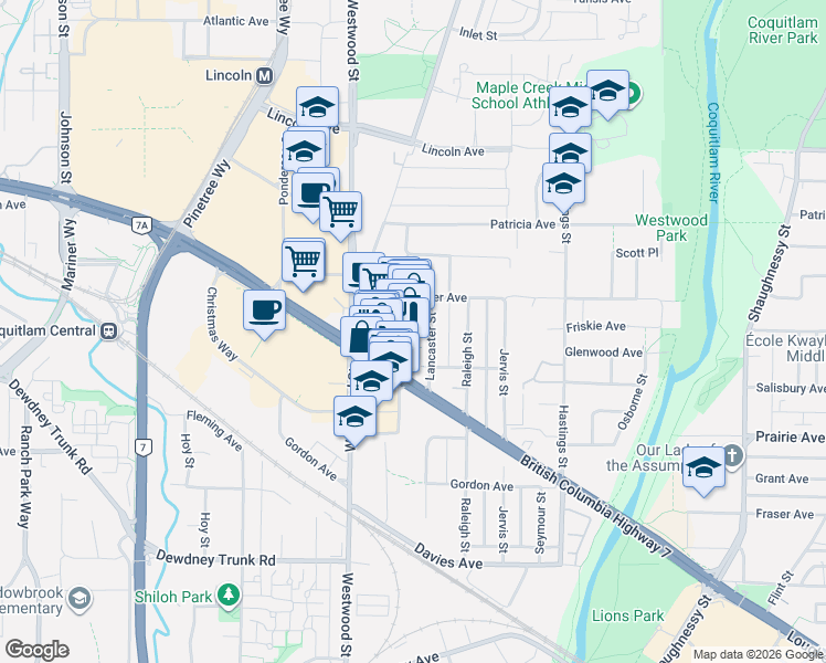 map of restaurants, bars, coffee shops, grocery stores, and more near 2755 Lougheed Highway in Port Coquitlam
