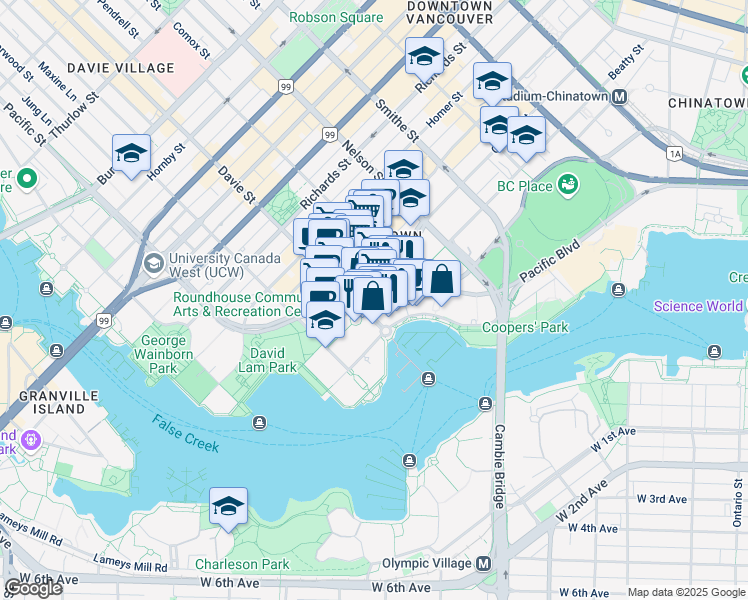 map of restaurants, bars, coffee shops, grocery stores, and more near in Vancouver