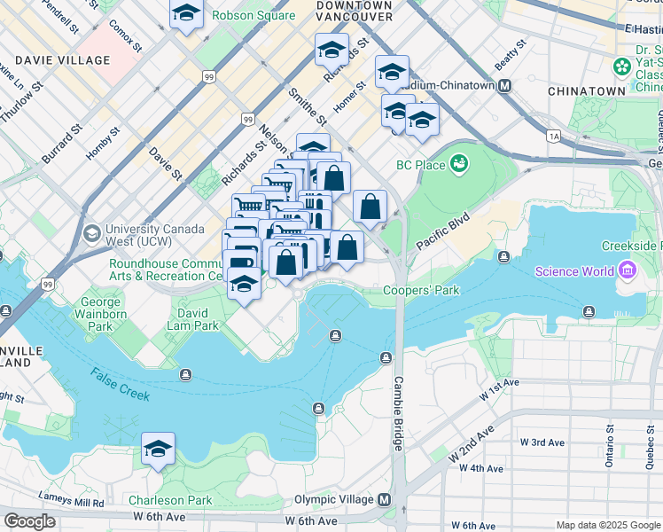 map of restaurants, bars, coffee shops, grocery stores, and more near in Vancouver
