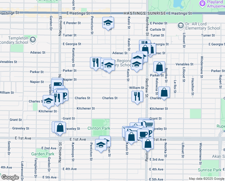 map of restaurants, bars, coffee shops, grocery stores, and more near 2710 William Street in Vancouver