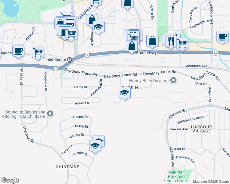 map of restaurants, bars, coffee shops, grocery stores, and more near 2530 Cable Court in Coquitlam