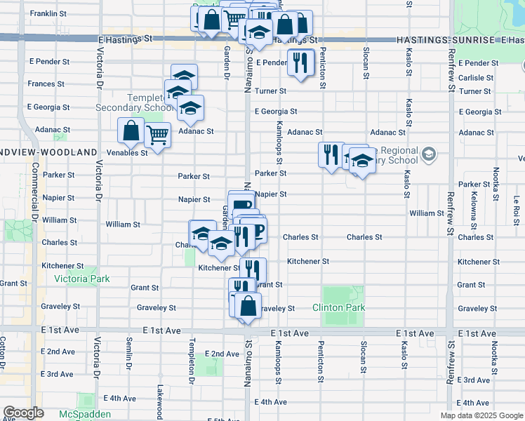 map of restaurants, bars, coffee shops, grocery stores, and more near 2441 William Street in Vancouver