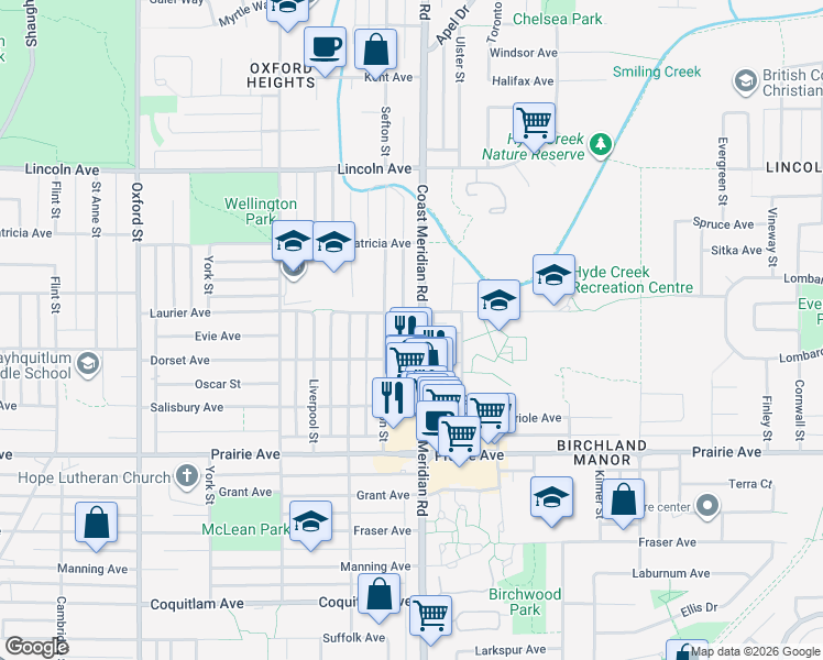 map of restaurants, bars, coffee shops, grocery stores, and more near 3459 Coast Meridian Road in Port Coquitlam