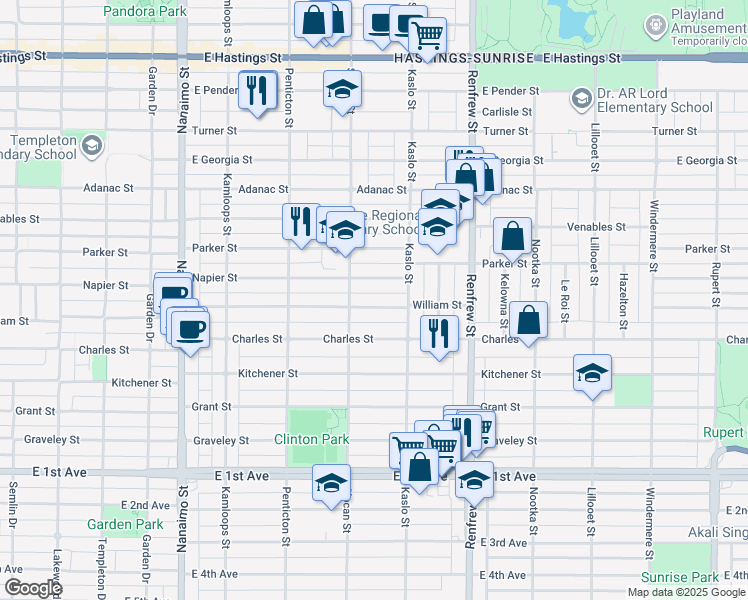 map of restaurants, bars, coffee shops, grocery stores, and more near 2733 William Street in Vancouver