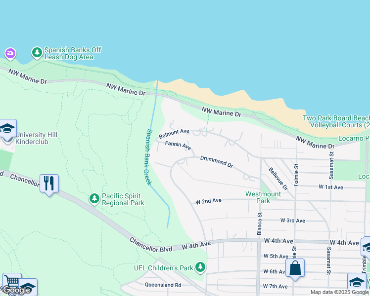 map of restaurants, bars, coffee shops, grocery stores, and more near 4818 Fannin Avenue in Vancouver
