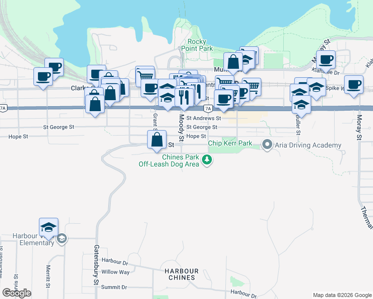 map of restaurants, bars, coffee shops, grocery stores, and more near 2803 Henry Street in Port Moody