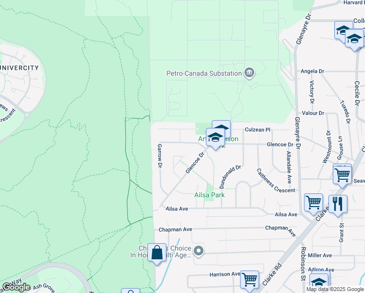 map of restaurants, bars, coffee shops, grocery stores, and more near 595 Garrow Drive in Port Moody