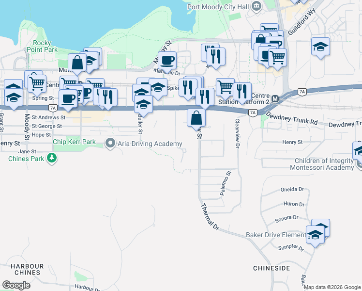 map of restaurants, bars, coffee shops, grocery stores, and more near 148 James Road in Port Moody