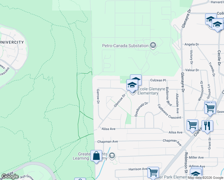 map of restaurants, bars, coffee shops, grocery stores, and more near 595 Garrow Drive in Port Moody