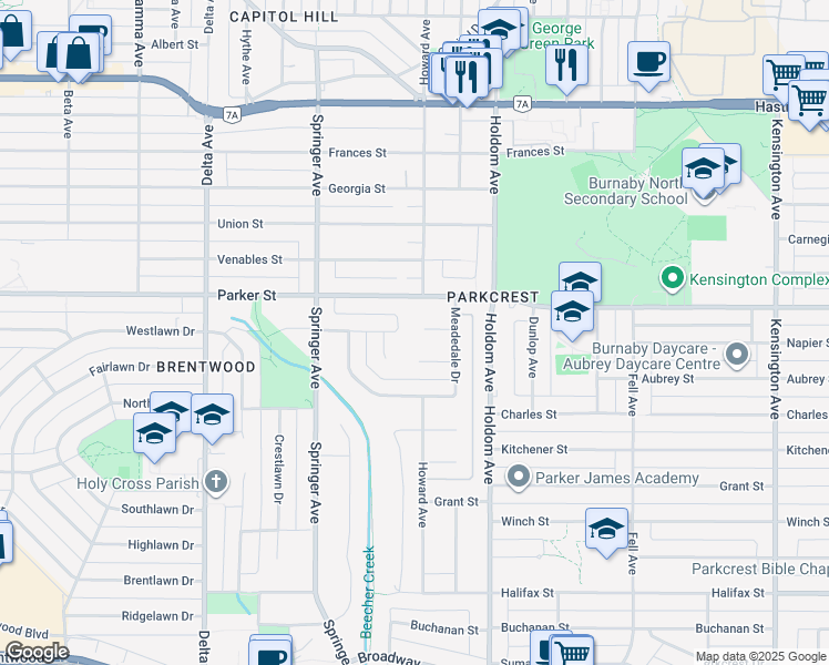 map of restaurants, bars, coffee shops, grocery stores, and more near 5508 Cedardale Court in Burnaby