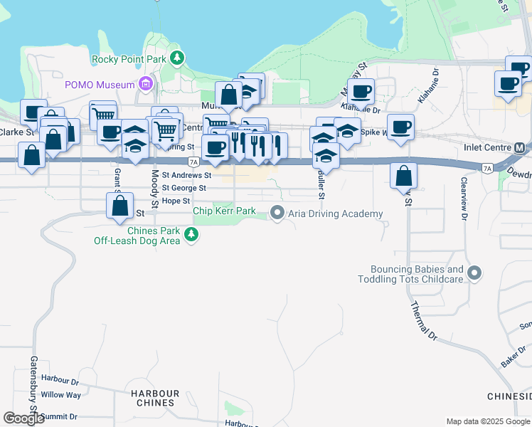 map of restaurants, bars, coffee shops, grocery stores, and more near 3099 Terra Vista Place in Port Moody