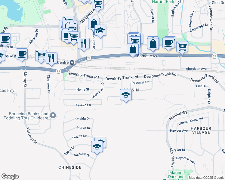 map of restaurants, bars, coffee shops, grocery stores, and more near 2516 Channel Court in Coquitlam