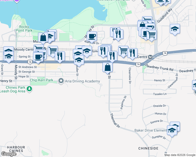 map of restaurants, bars, coffee shops, grocery stores, and more near 148 James Road in Port Moody