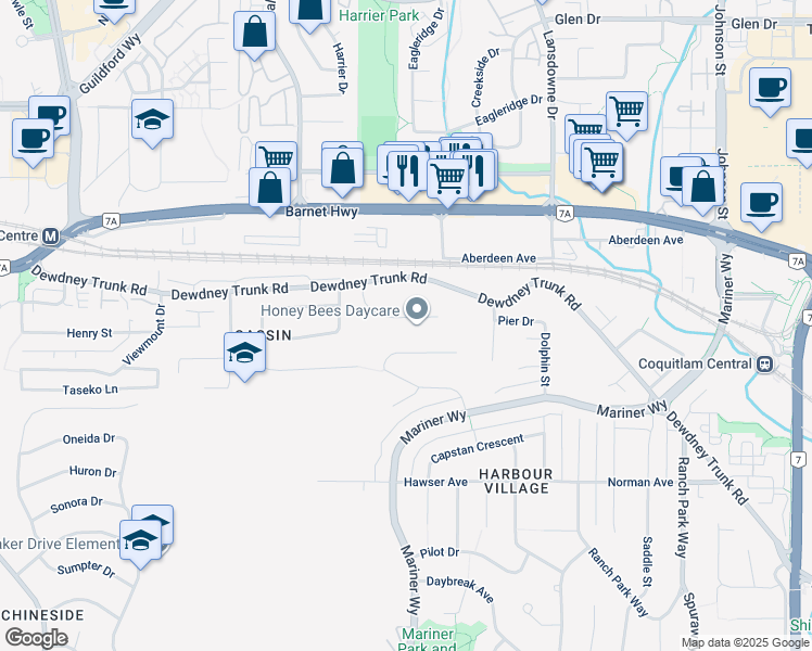 map of restaurants, bars, coffee shops, grocery stores, and more near 3164 Pier Drive in Coquitlam