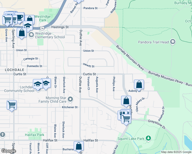 map of restaurants, bars, coffee shops, grocery stores, and more near 7320 Curtis Street in Burnaby