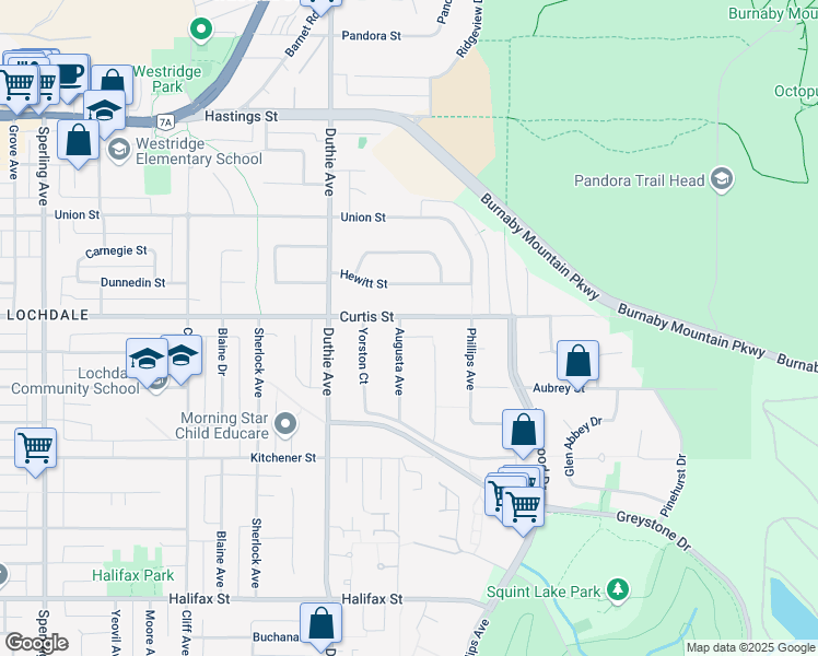 map of restaurants, bars, coffee shops, grocery stores, and more near 1010 Augusta Avenue in Burnaby