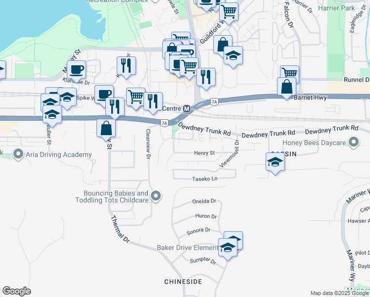 map of restaurants, bars, coffee shops, grocery stores, and more near 3310 Henry Street in Port Moody
