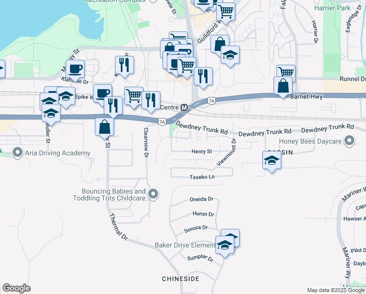 map of restaurants, bars, coffee shops, grocery stores, and more near 3310 Henry Street in Port Moody