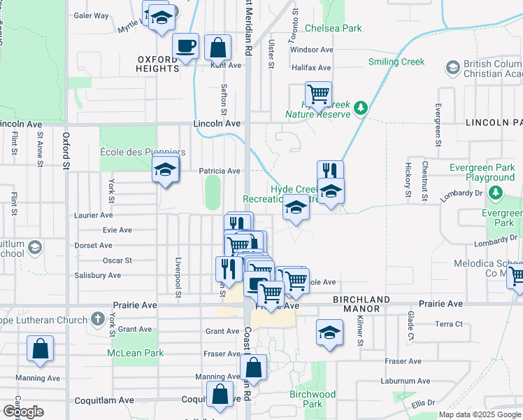map of restaurants, bars, coffee shops, grocery stores, and more near 1465 Laurier Avenue in Port Coquitlam
