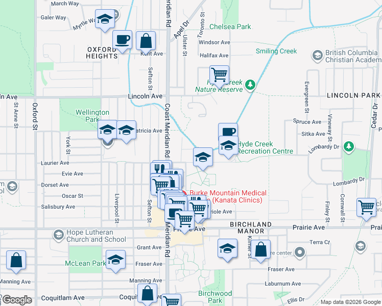 map of restaurants, bars, coffee shops, grocery stores, and more near 1430 Kamloops Place in Port Coquitlam