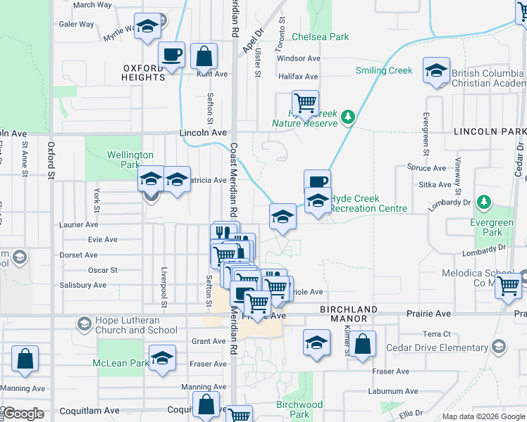 map of restaurants, bars, coffee shops, grocery stores, and more near 1440 Kamloops Place in Port Coquitlam