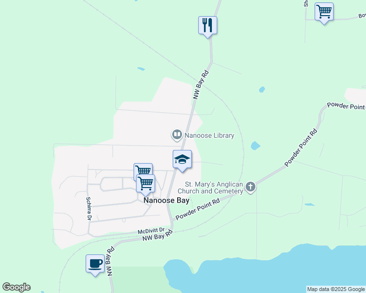 map of restaurants, bars, coffee shops, grocery stores, and more near Northwest Bay Road in Nanoose Bay