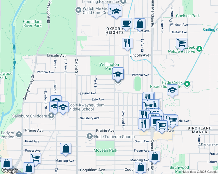 map of restaurants, bars, coffee shops, grocery stores, and more near 1738 Jensen Avenue in Port Coquitlam