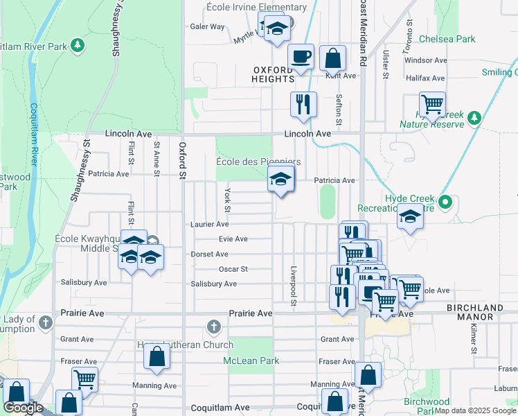 map of restaurants, bars, coffee shops, grocery stores, and more near 1738 Jensen Avenue in Port Coquitlam