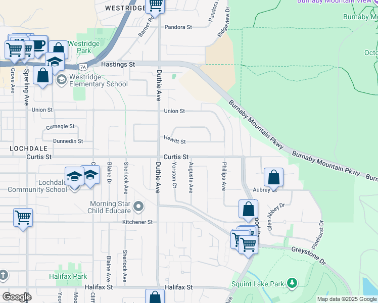 map of restaurants, bars, coffee shops, grocery stores, and more near 7320 Curtis Street in Burnaby