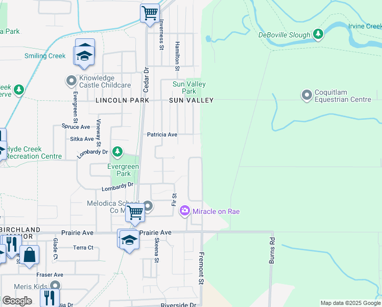 map of restaurants, bars, coffee shops, grocery stores, and more near 3557 Handley Crescent in Port Coquitlam
