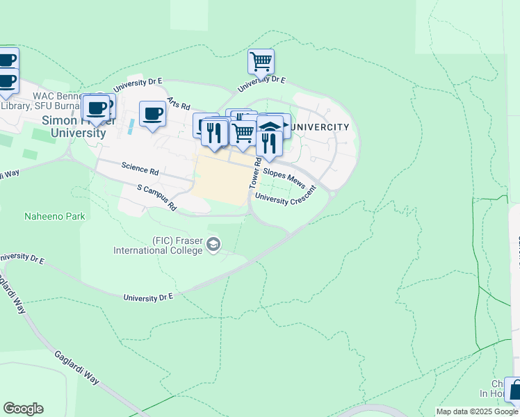 map of restaurants, bars, coffee shops, grocery stores, and more near 8999 Nelson Way in Burnaby