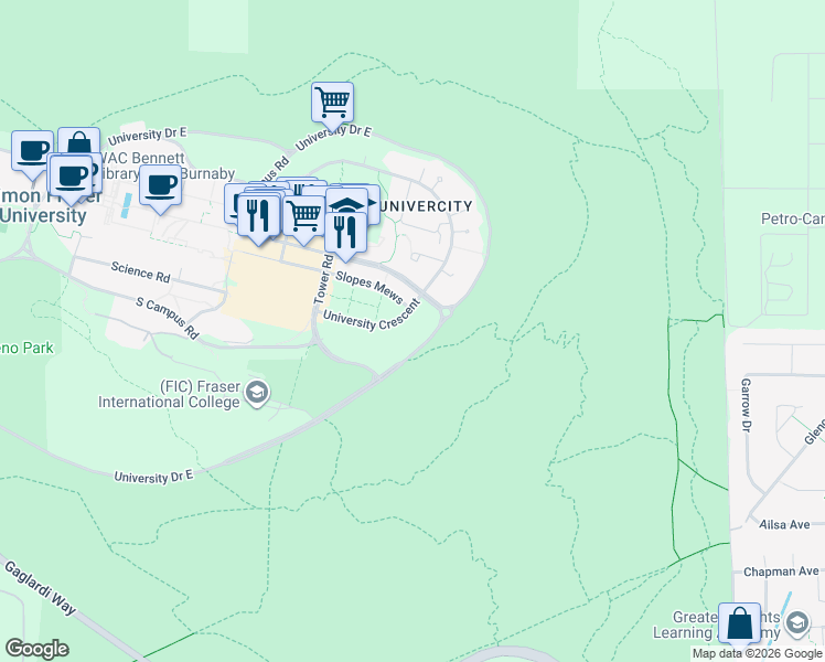 map of restaurants, bars, coffee shops, grocery stores, and more near in Burnaby